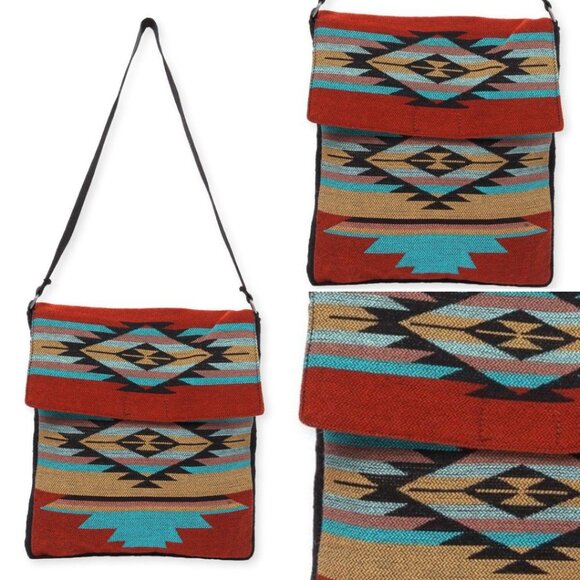 Flap Top Shoulder Bag - Southwest Style - Ethnic Inspired Design - Lightweight - Picture 2 of 9